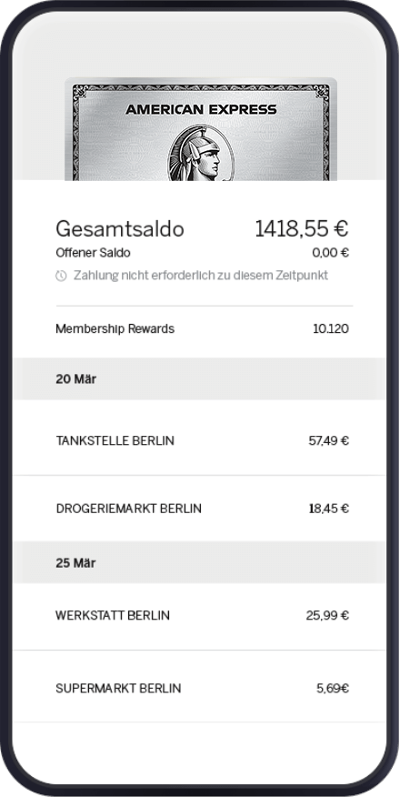 App-Ansicht Platinum Card Abbuchungen