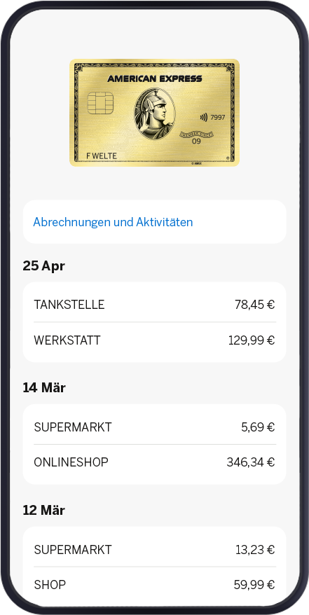 App-Ansicht Gold Card Abbuchungen